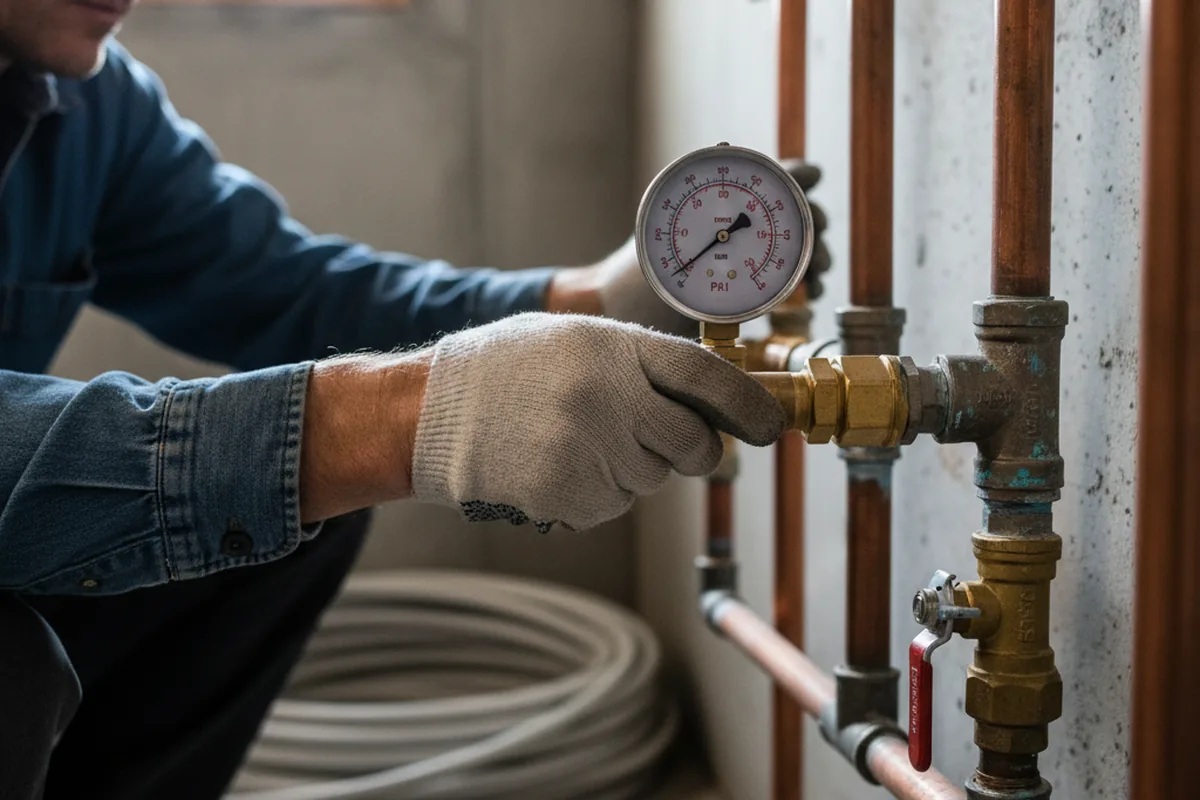 Pressure testing a repaired line during Water Line Repair in North Hampton